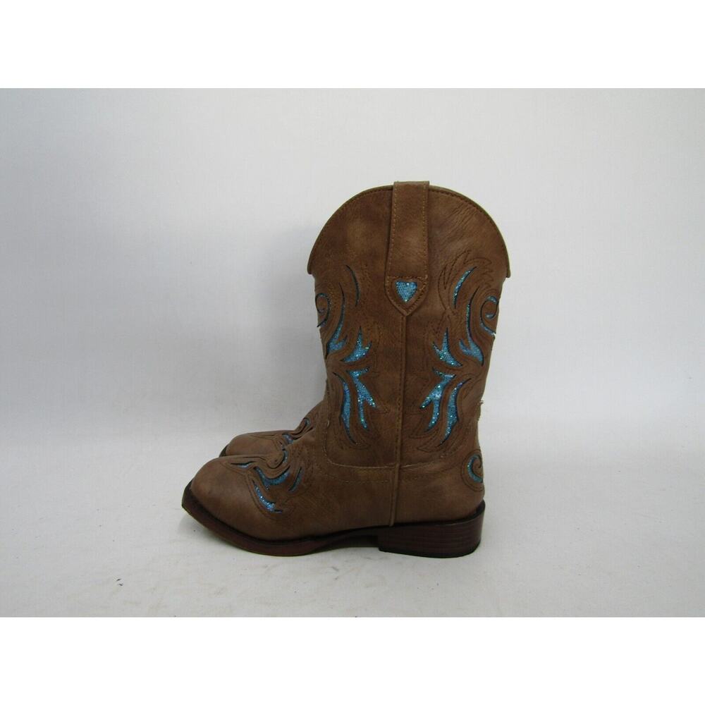 Roper Brand Youth Size 2 M Brown Blue Inlay Cowboy Western Boots